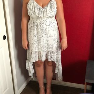 White and black floral hi-lo sundress